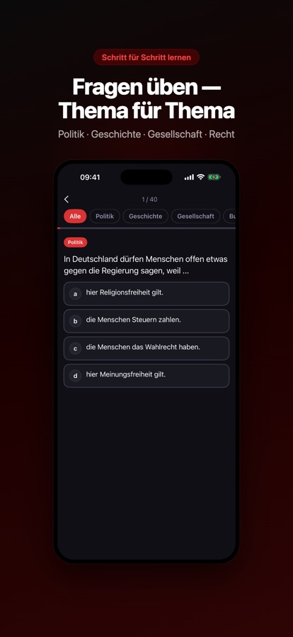 App-Store-Screenshot einer Katalogfrage im Lernmodus